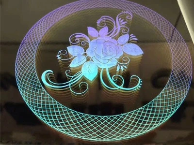Led circle lights with laser engraving flowers
